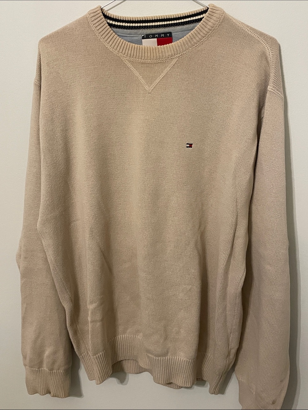 Tommy Hilfiger Men's Sand Crewneck Sweater with Flag Logo
